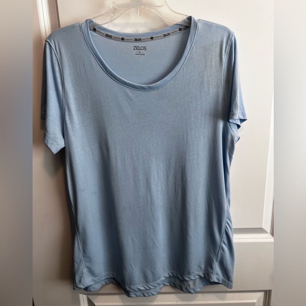 Zelos Womens Blue Short Sleeve Shirt Moisture Wicking Size Large NWT